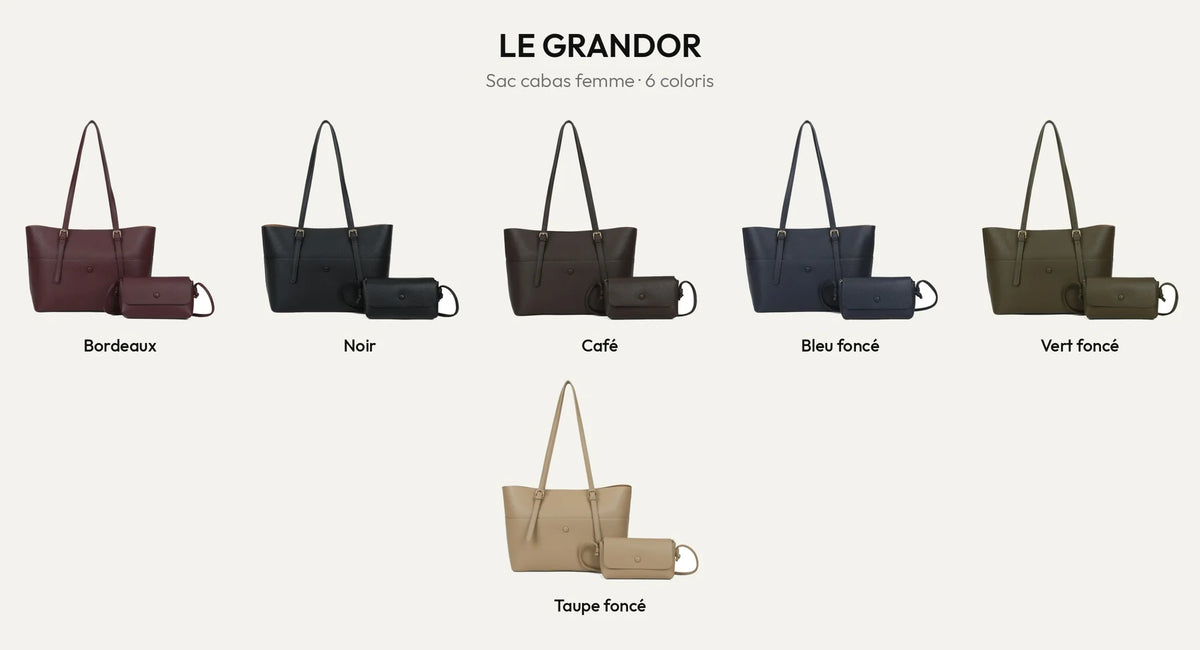 Sac cabas Le Grandor en simili cuir grainé, 6 coloris – Gallantry Paris – réf. DG-5824