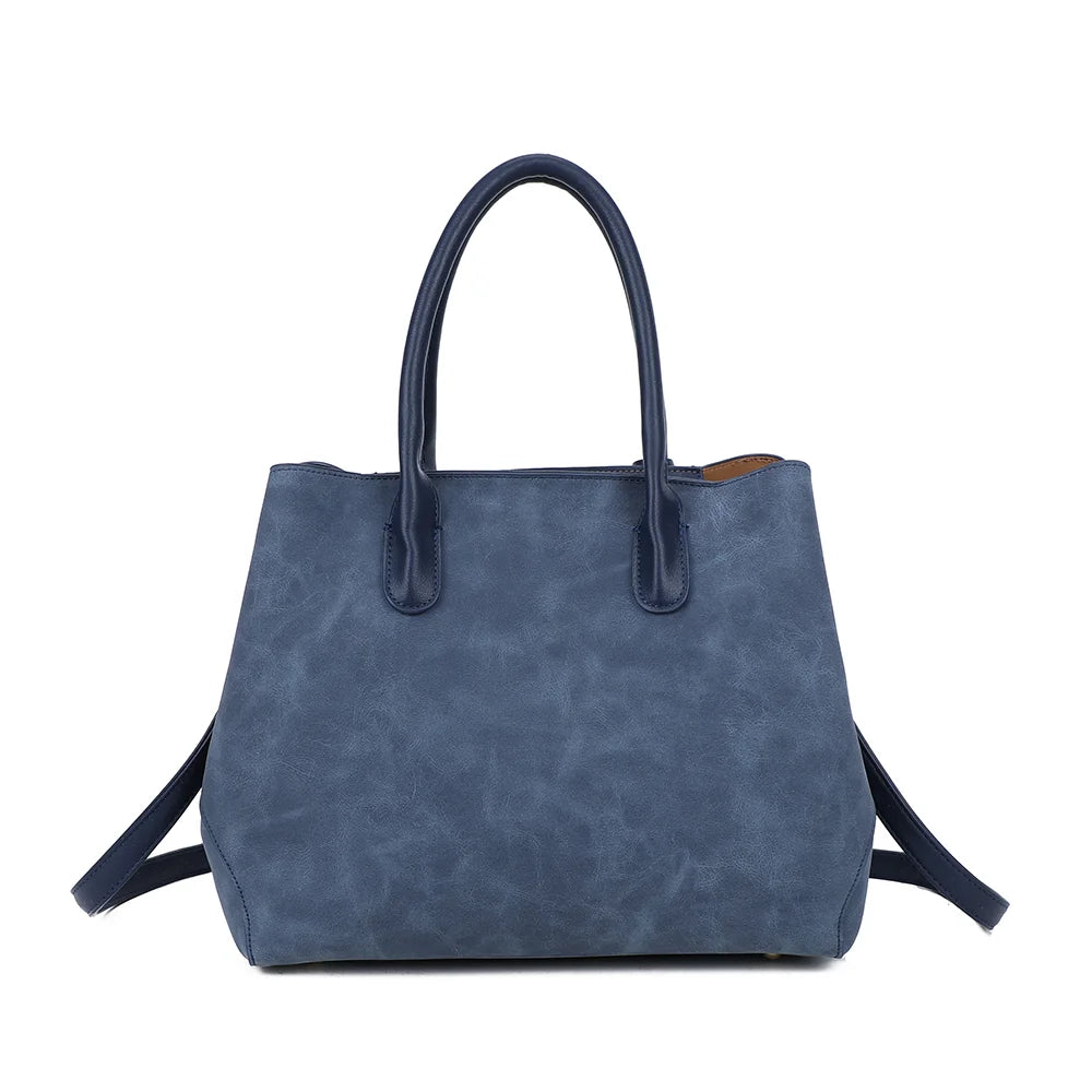 Dos du sac Le Lavana bleu foncé, surface synthétique effet daim et anses lisses contrastées – réf. DG-5803