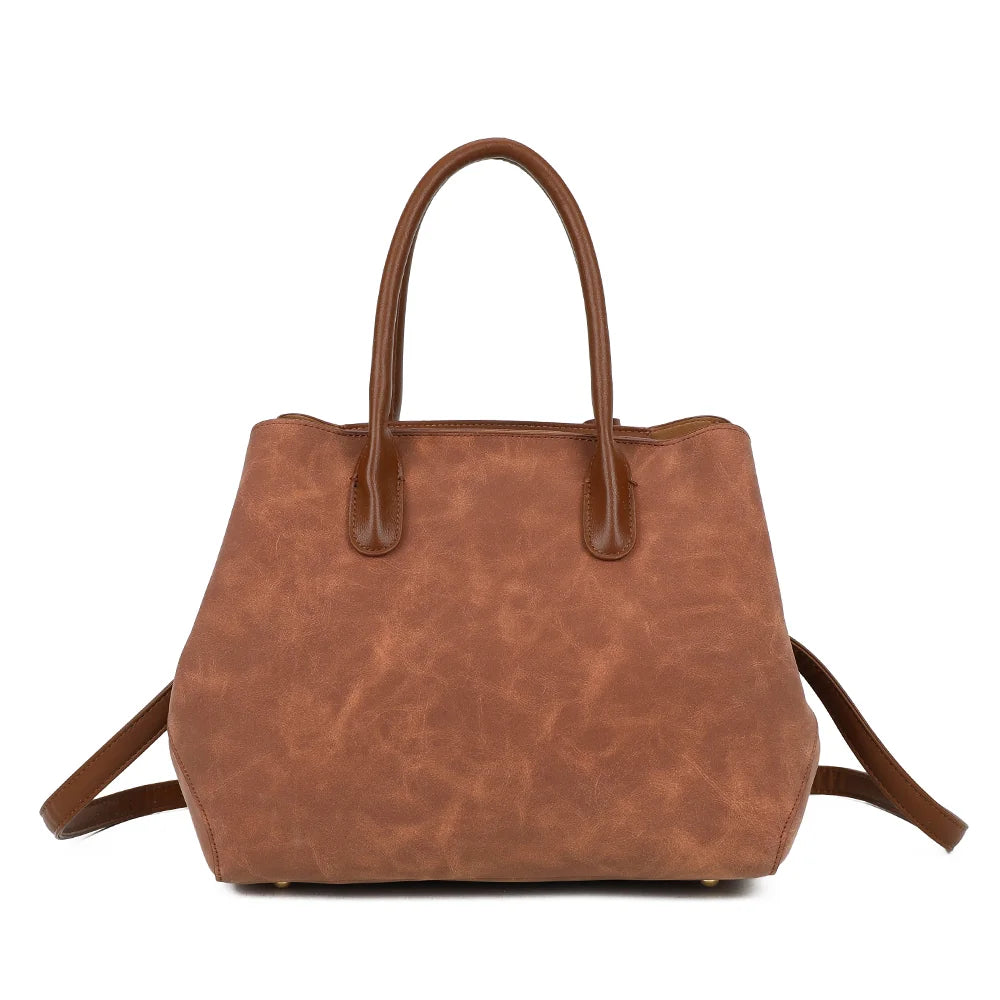 Dos du sac Le Lavana marron foncé, surface synthétique effet daim et anses lisses contrastées – réf. DG-5803