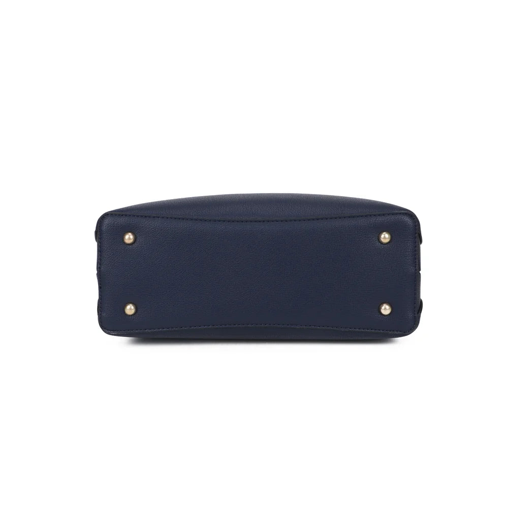 Dessous du Le Lazare bleu foncé, avec des pieds métalliques qui protègent la base une fois posé – réf. G-7510