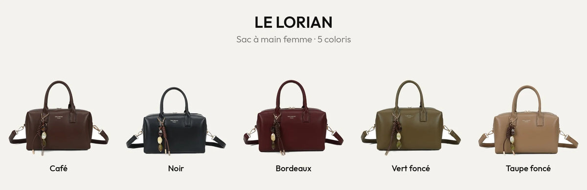 Sac à main femme Le Lorian en 5 coloris : Coffee, Noir, Bordeaux, Vert Foncé et D.TAUPE – Gallantry Paris – réf. R-2069