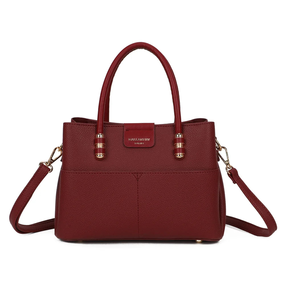 Sac à main femme Le Marly bordeaux en simili cuir grainé, deux anses et plaque logo – Gallantry Paris – réf. KJ-62110