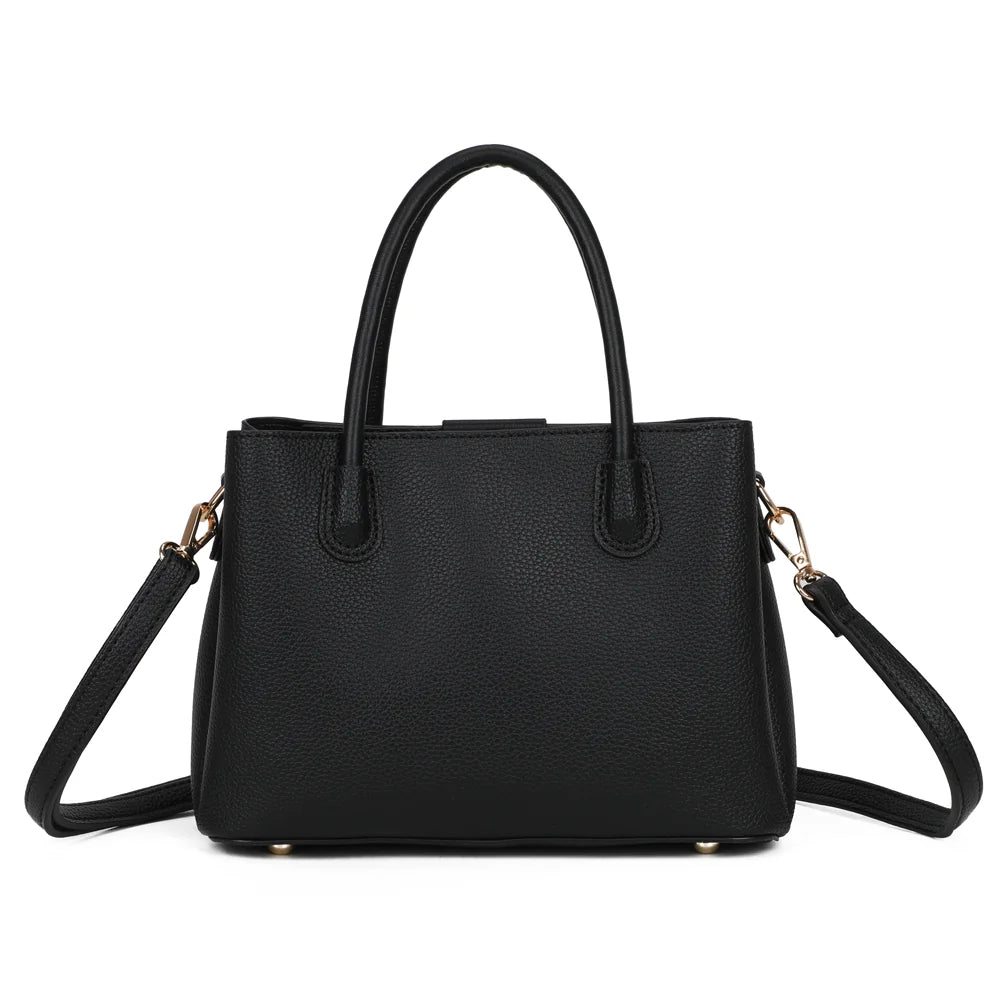 Vue de dos du Marly noir : simili cuir grainé uni et deux anses rondes à porter à la main – réf. KJ-62110