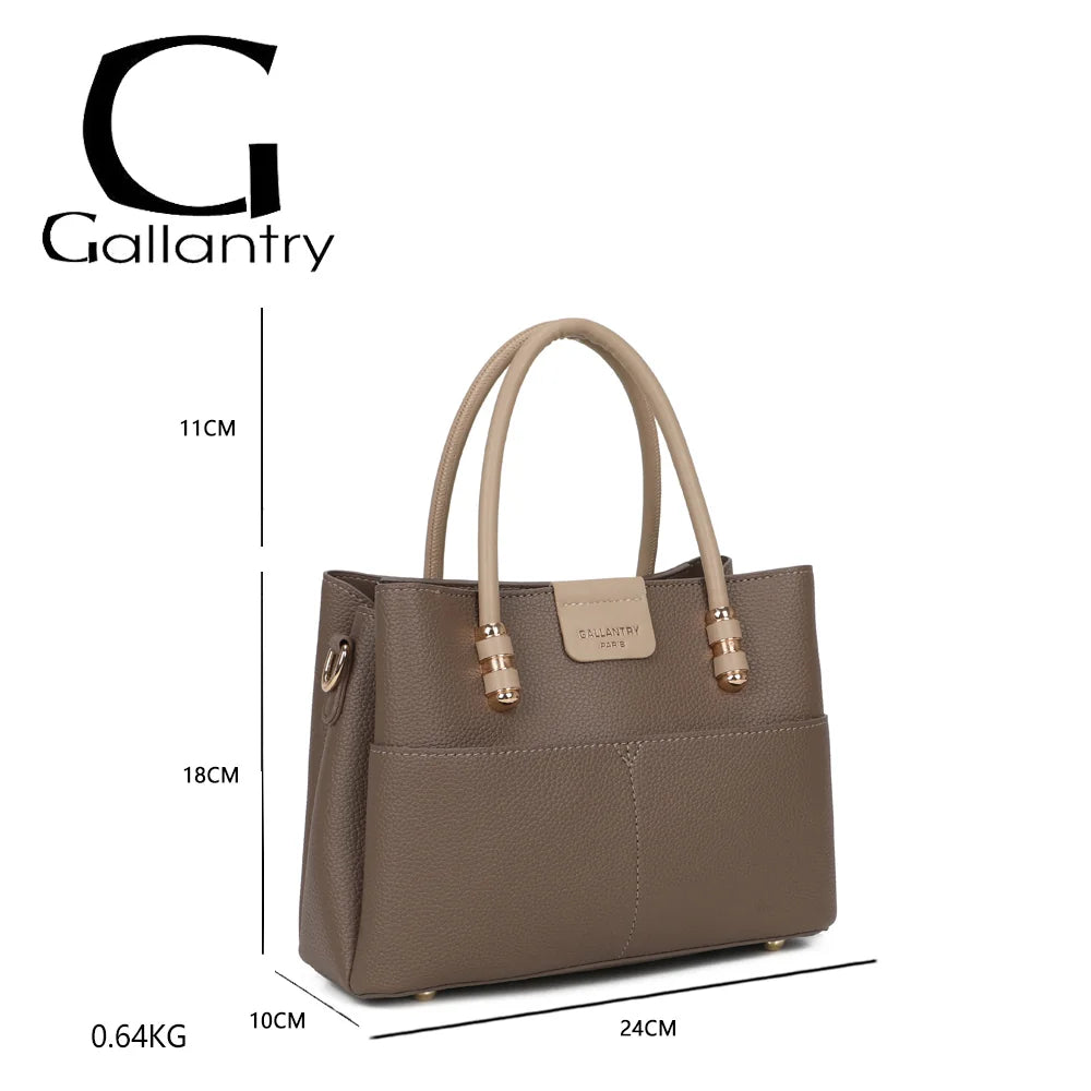 Dimensions du Marly taupe/beige : 24 × 10 × 18 cm, hauteur des anses 11 cm, poids 0,64 kg – réf. KJ-62110
