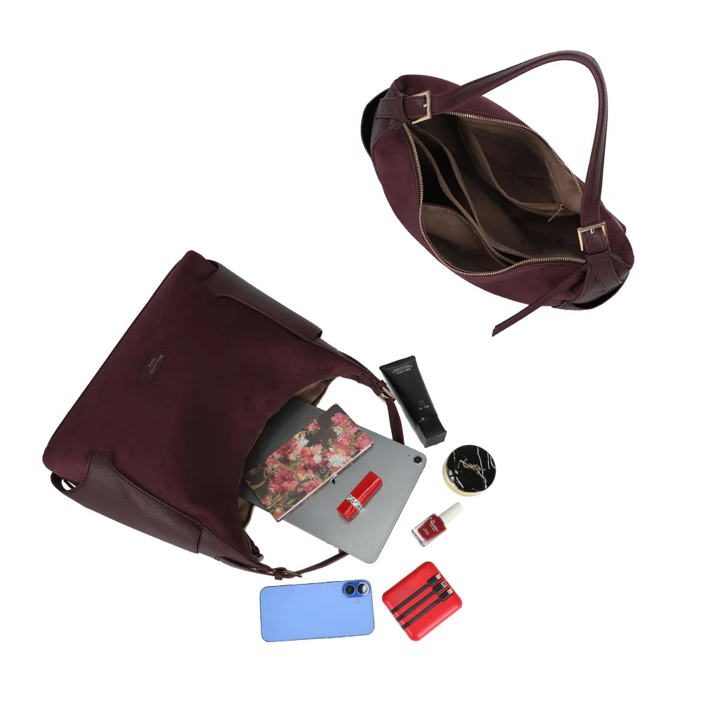 Intérieur zippé du Marsala bordeaux avec poches : tablette, téléphone et trousse beauté y trouvent place – réf. JC-53009