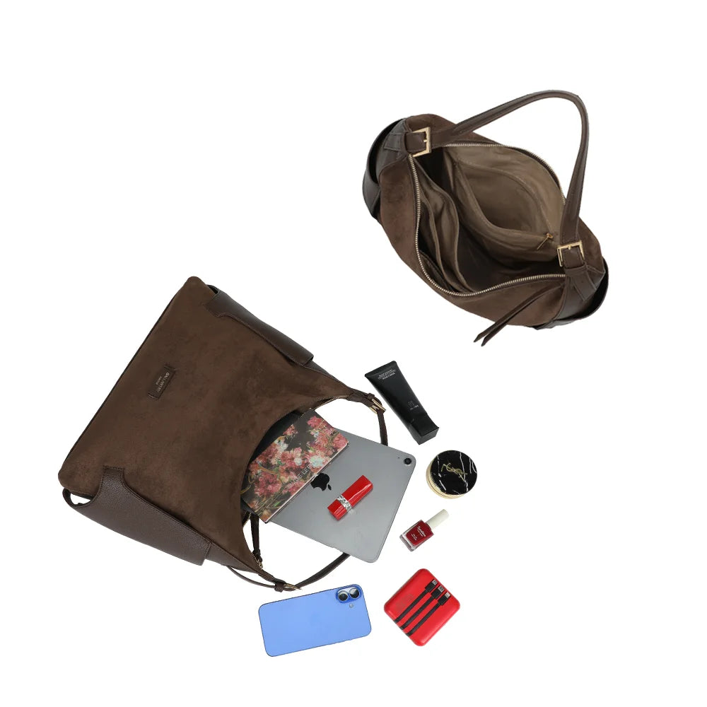 Intérieur zippé du Marsala café avec poches : tablette, téléphone et trousse beauté y trouvent place – réf. JC-53009