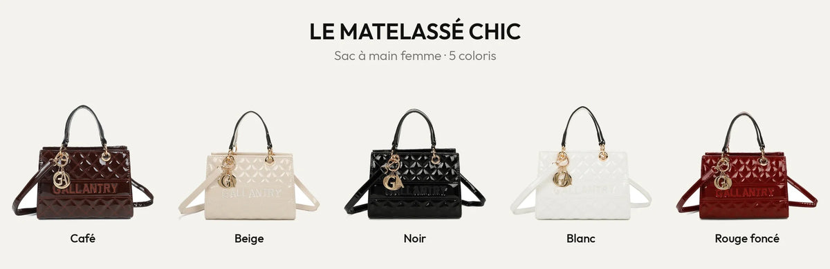 Sac à main femme Le Matelassé Chic en 5 coloris : coffee, beige, noir, blanc et rouge foncé – Gallantry Paris – réf. C-0169-1
