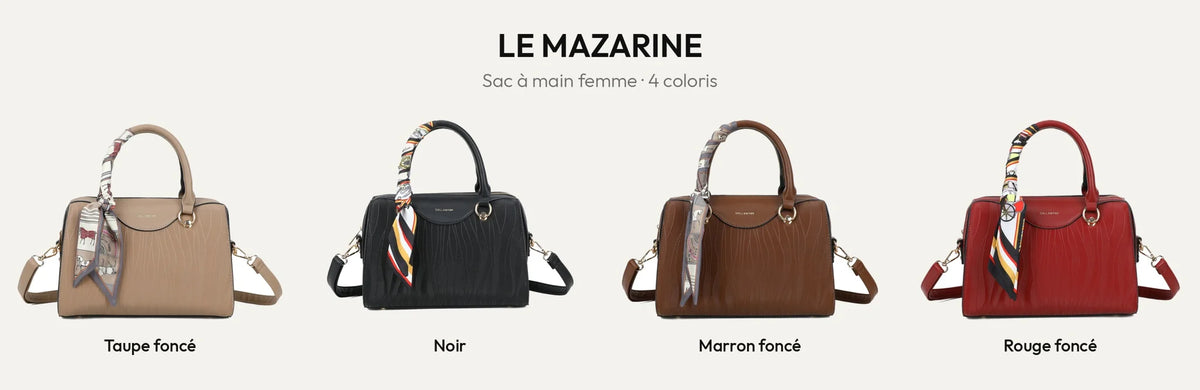 Sac à main femme Le Mazarine en 4 coloris : taupe foncé, noir, marron foncé et rouge foncé – Gallantry Paris – réf. M-9446