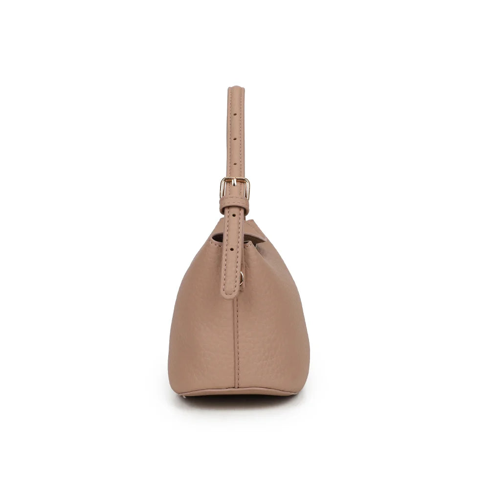 Profil du Mélaris rose foncé : format compact de 11 cm de profondeur et anneau doré pour la bandoulière – réf. A-9182
