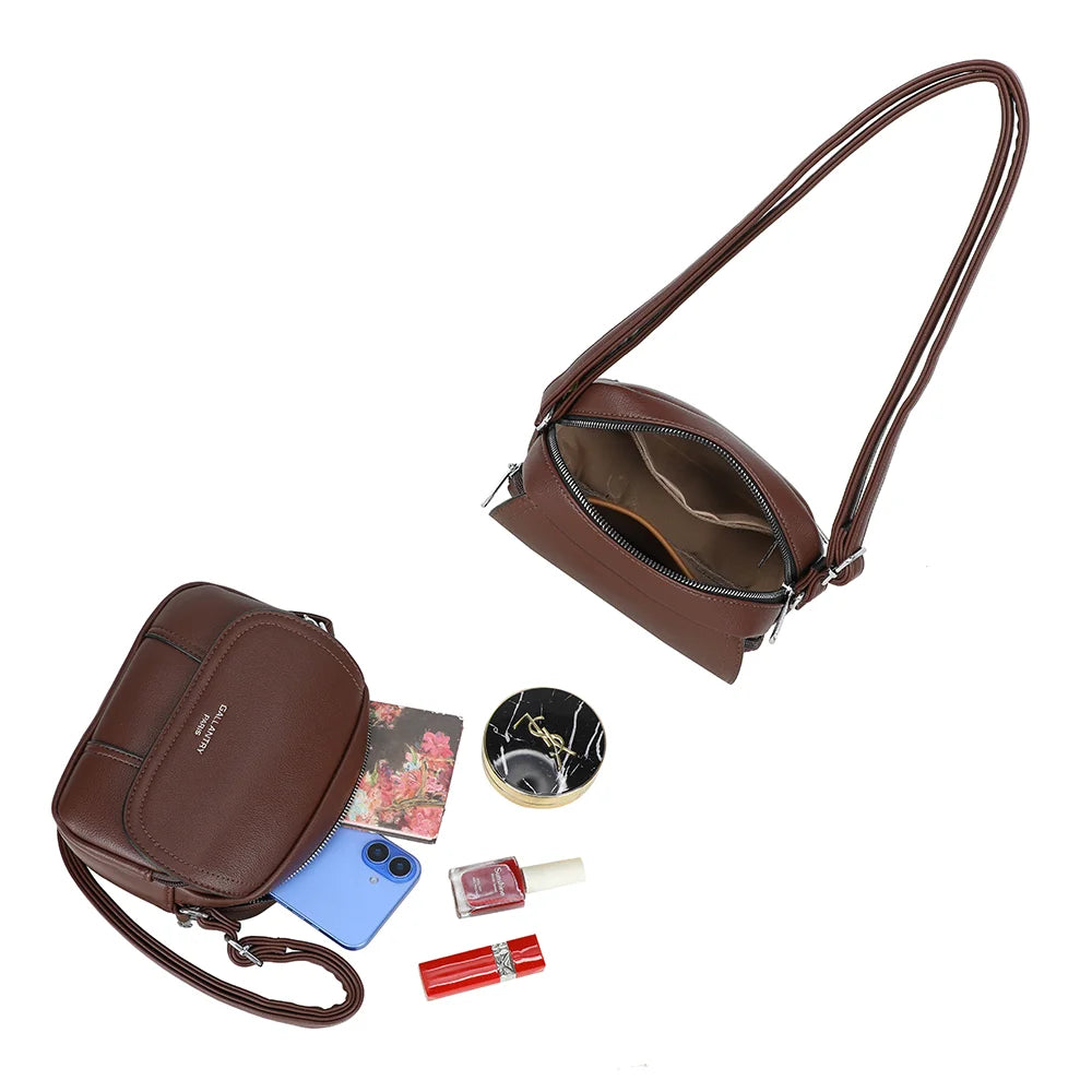 Intérieur du Le Mélina café : compartiment zippé pour téléphone, rouge à lèvres et poudrier – réf. KJ-62004