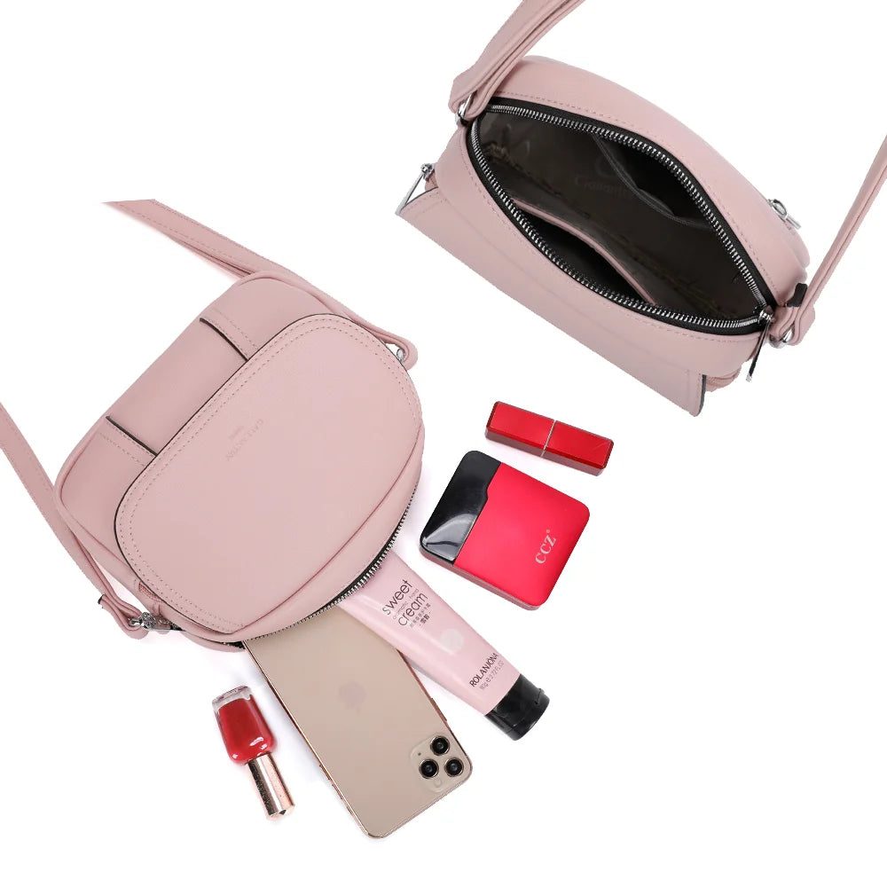 Intérieur du Le Mélina rose : compartiment zippé pour téléphone, rouge à lèvres et poudrier – réf. KJ-62004