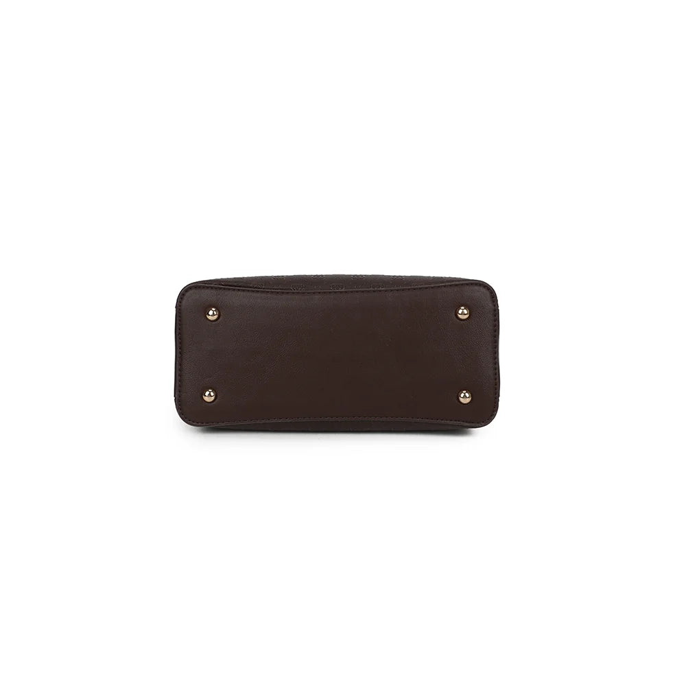 Dessous du sac Le Mélys café, vu à plat, pour apprécier la profondeur de 12 cm de ce format – réf. R-2072