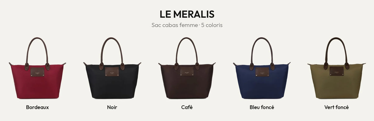 Sac cabas femme Le Meralis en 5 coloris : Bordeaux, Noir, Coffee, Bleu Foncé et Vert Foncé – Gallantry Paris – réf. Z-06-1
