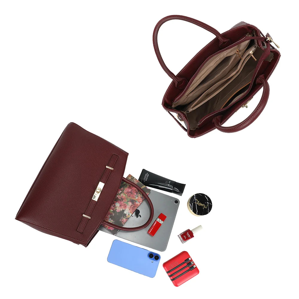 Intérieur du Monceau bordeaux : compartiment central zippé et poches pour ranger tablette, téléphone et beauté – réf. KJ-62097