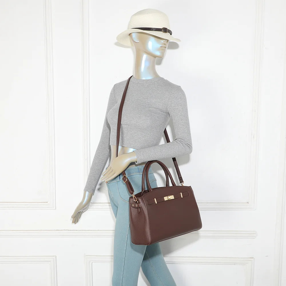 Sac à main femme Le Monceau café porté, anses arrondies et finitions métalliques dorées – réf. KJ-62097
