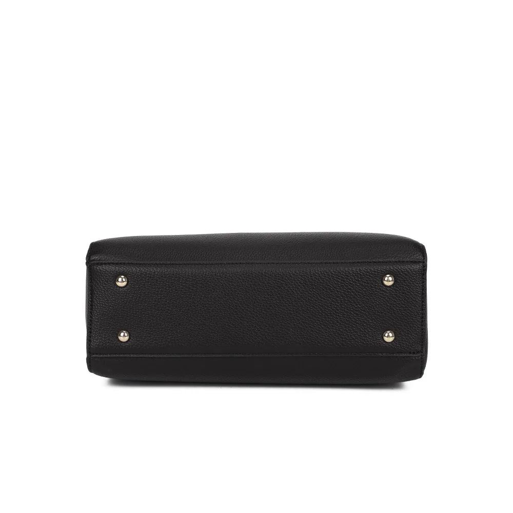 Dessous du sac Le Monceau noir, base plate en simili cuir grainé qui garde sa tenue structurée – réf. KJ-62097