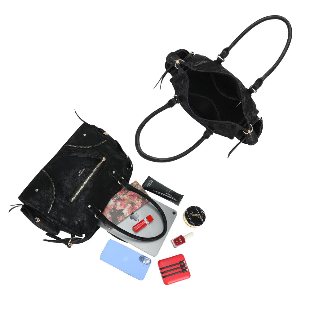 Intérieur du Le Montana en noir : compartiment zippé pour tablette, smartphone et essentiels – réf. R-2074-1
