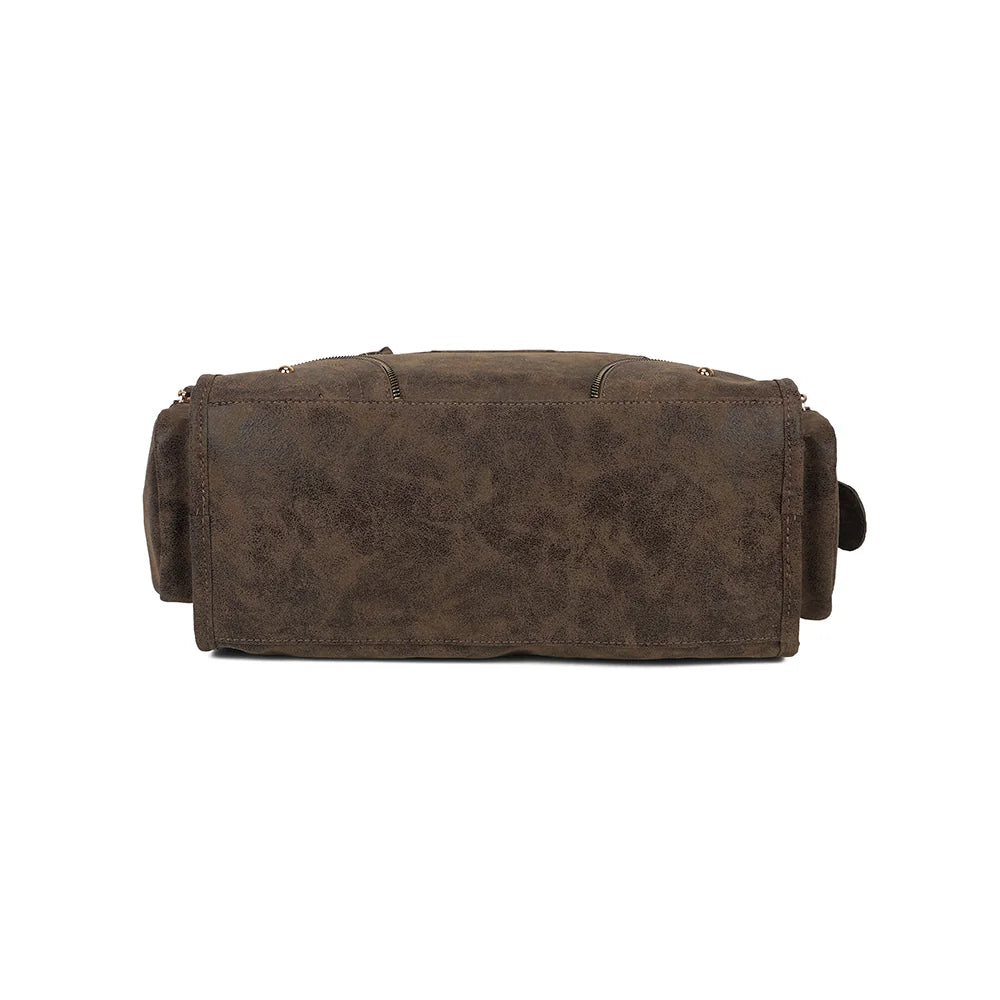 Dessous du Le Montana en taupe foncé, une base structurée qui garde la forme bowling du sac – réf. R-2074-1