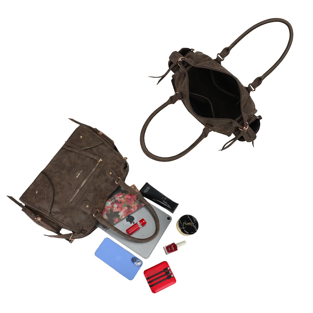 Intérieur du Le Montana en taupe foncé : compartiment zippé pour tablette, smartphone et essentiels – réf. R-2074-1