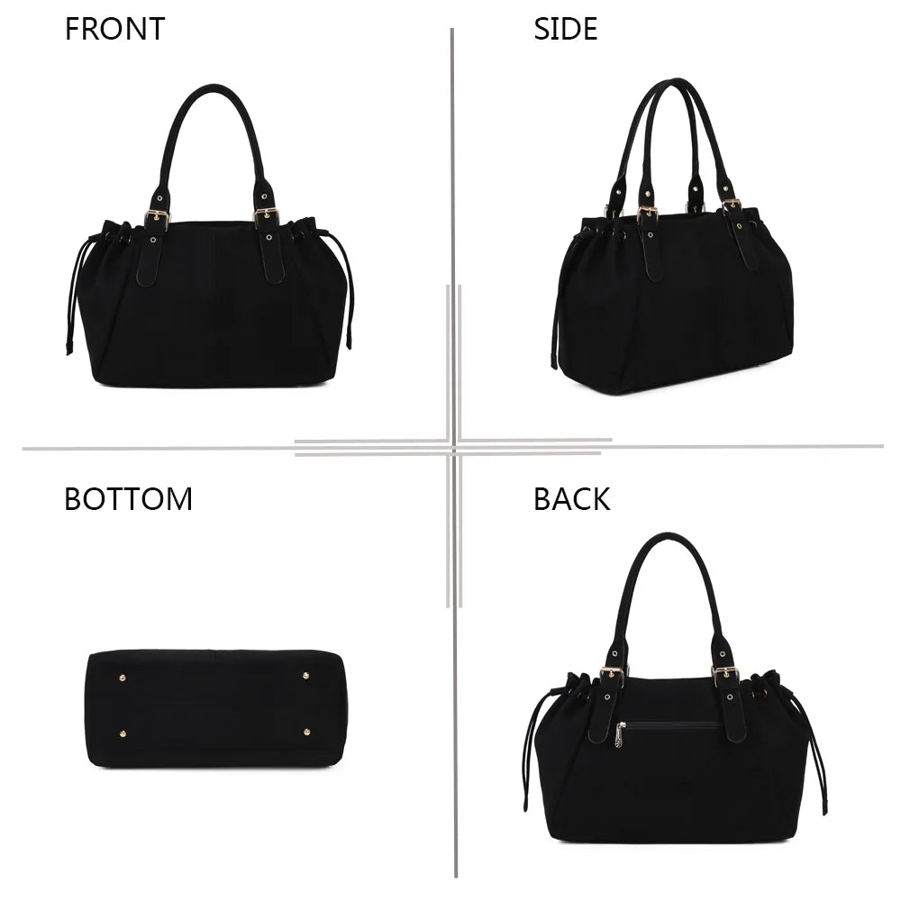 Le Montélia noir sous quatre angles : face, profil, dessous et dos, aspect suédé et détails dorés – réf. M-62080-6