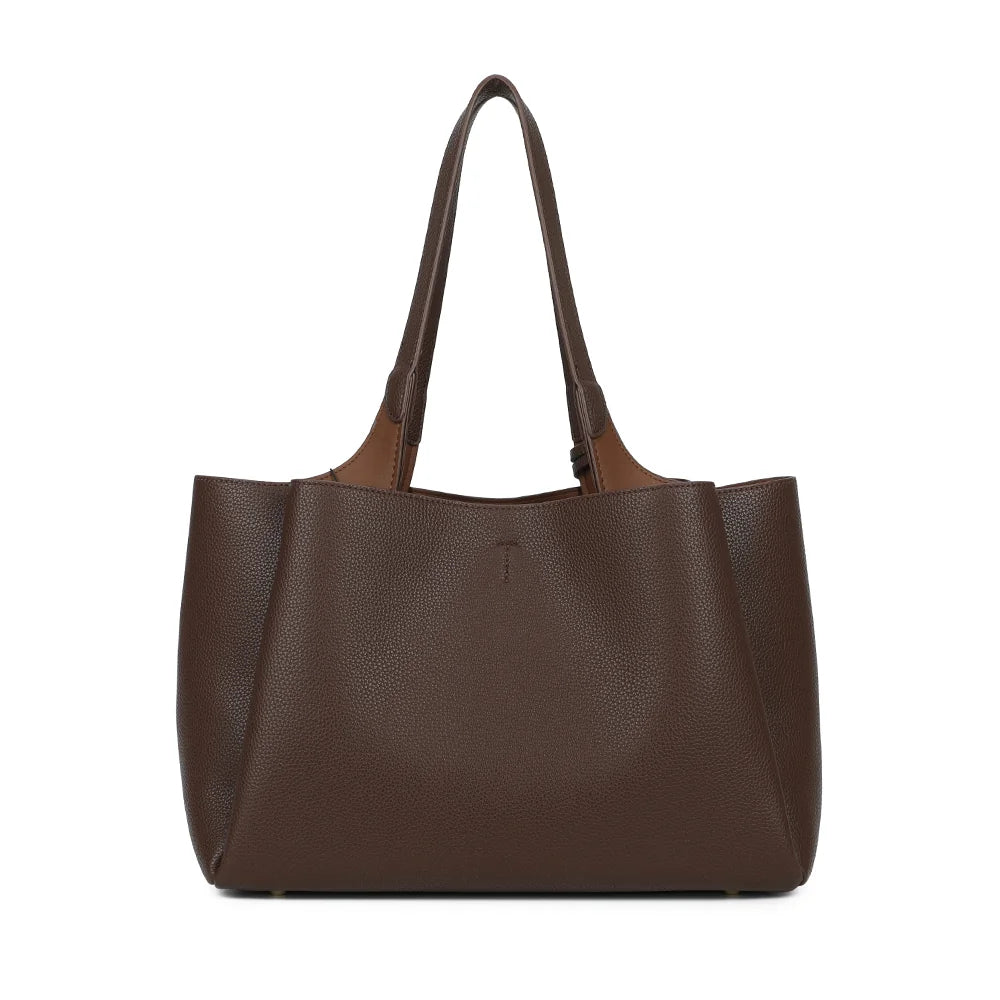 Dos du cabas Le Noham café : simili cuir grainé lisse et épuré, sans surpiqûre superflue – réf. DG-5823