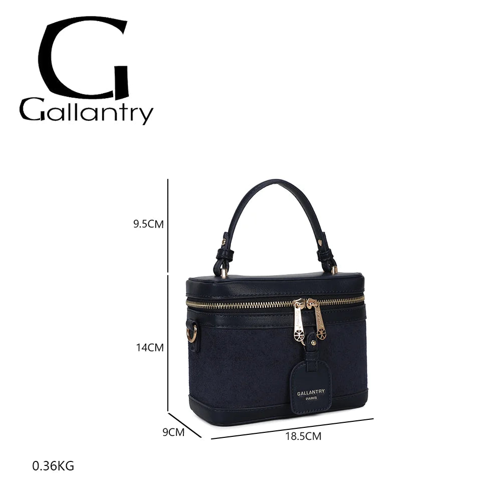 Dimensions du Nohé bleu foncé : 18,5 × 9 × 14 cm, poignée de 9,5 cm et poids de 0,36 kg – réf. A-9187
