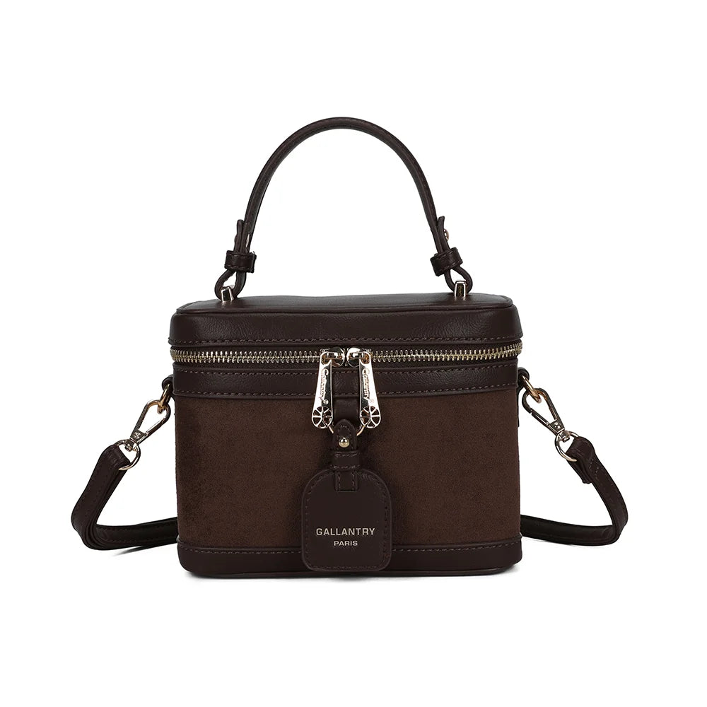 Sac à main femme Le Nohé coffee, forme vanity, zip doré et étiquette Gallantry Paris – Gallantry Paris – réf. A-9187