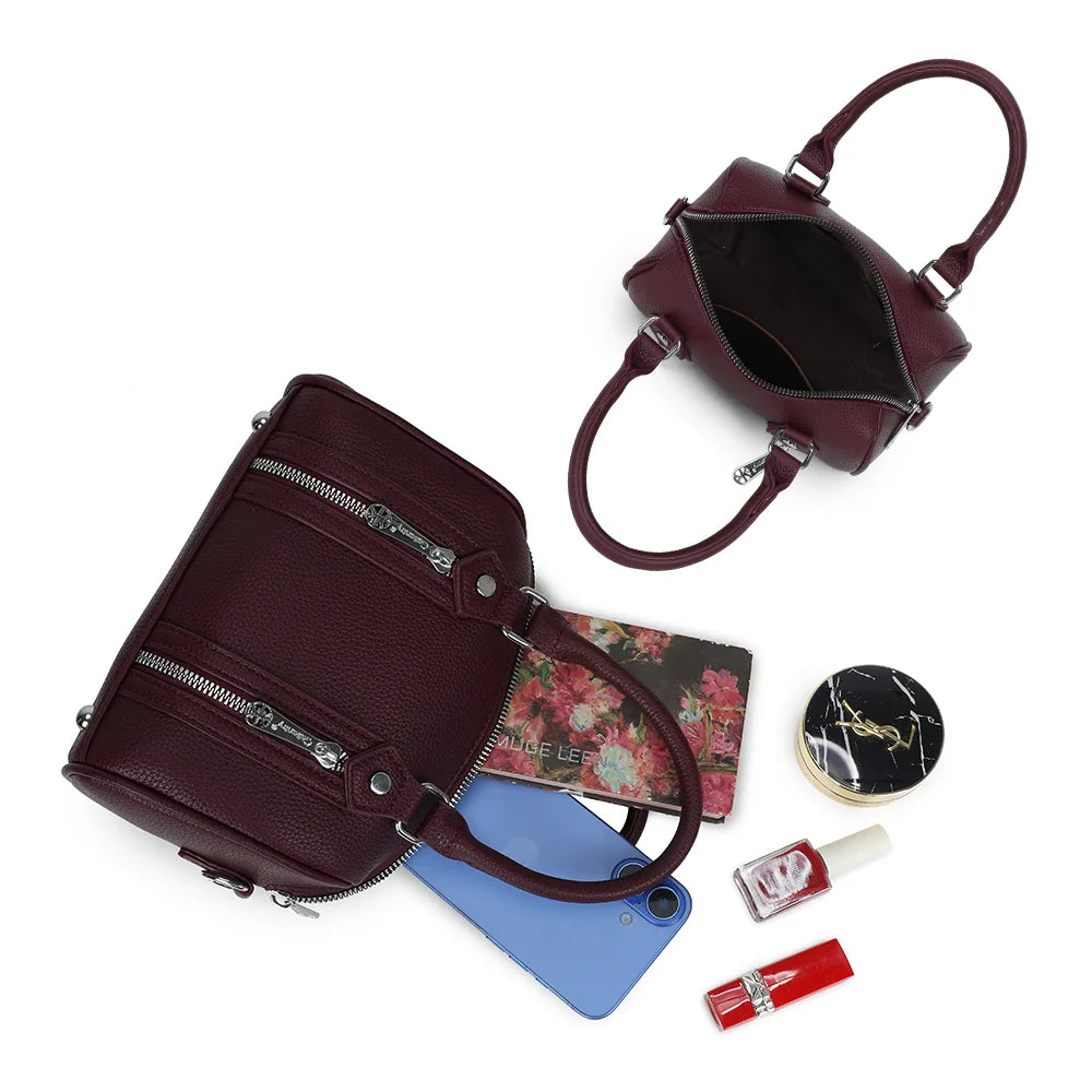 Le Orsini bordeaux ouvert : compartiment principal zippé pour téléphone, clés et petits essentiels – réf. KJ-62061