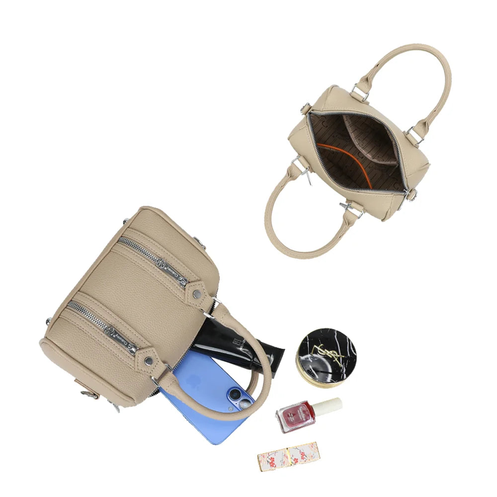 Le Orsini taupe ouvert : compartiment principal zippé pour téléphone, clés et petits essentiels – réf. KJ-62061