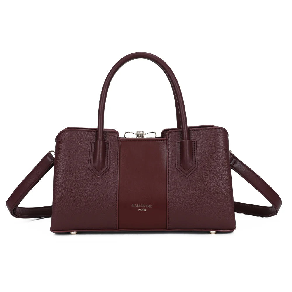 Sac à main femme Le Oryssane bordeaux, fermoir doré à nœud de strass et deux anses rondes – Gallantry Paris – réf. R-2088