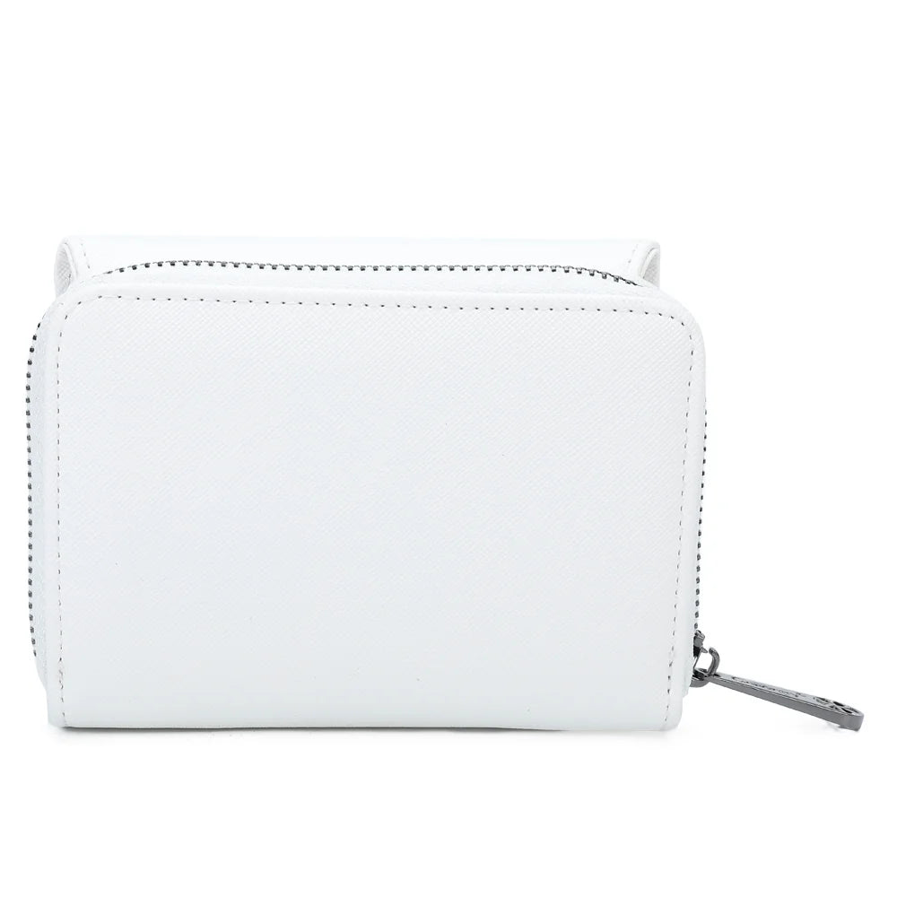 Dos du portefeuille Le petit Complice blanc, surface synthétique à la texture saffiano – réf. L-29-1