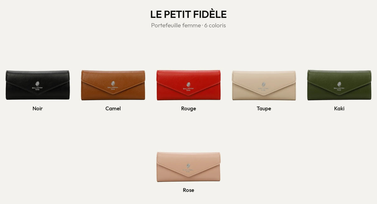 Portefeuille femme Le Petit Fidèle en six coloris : noir, camel, rouge, taupe, kaki et rose – Gallantry Paris – réf. YM-72012