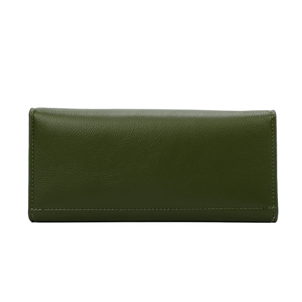 Dos épuré du portefeuille Le Petit Fidèle kaki, en simili cuir grainé aux surpiqûres ton sur ton – réf. YM-72012