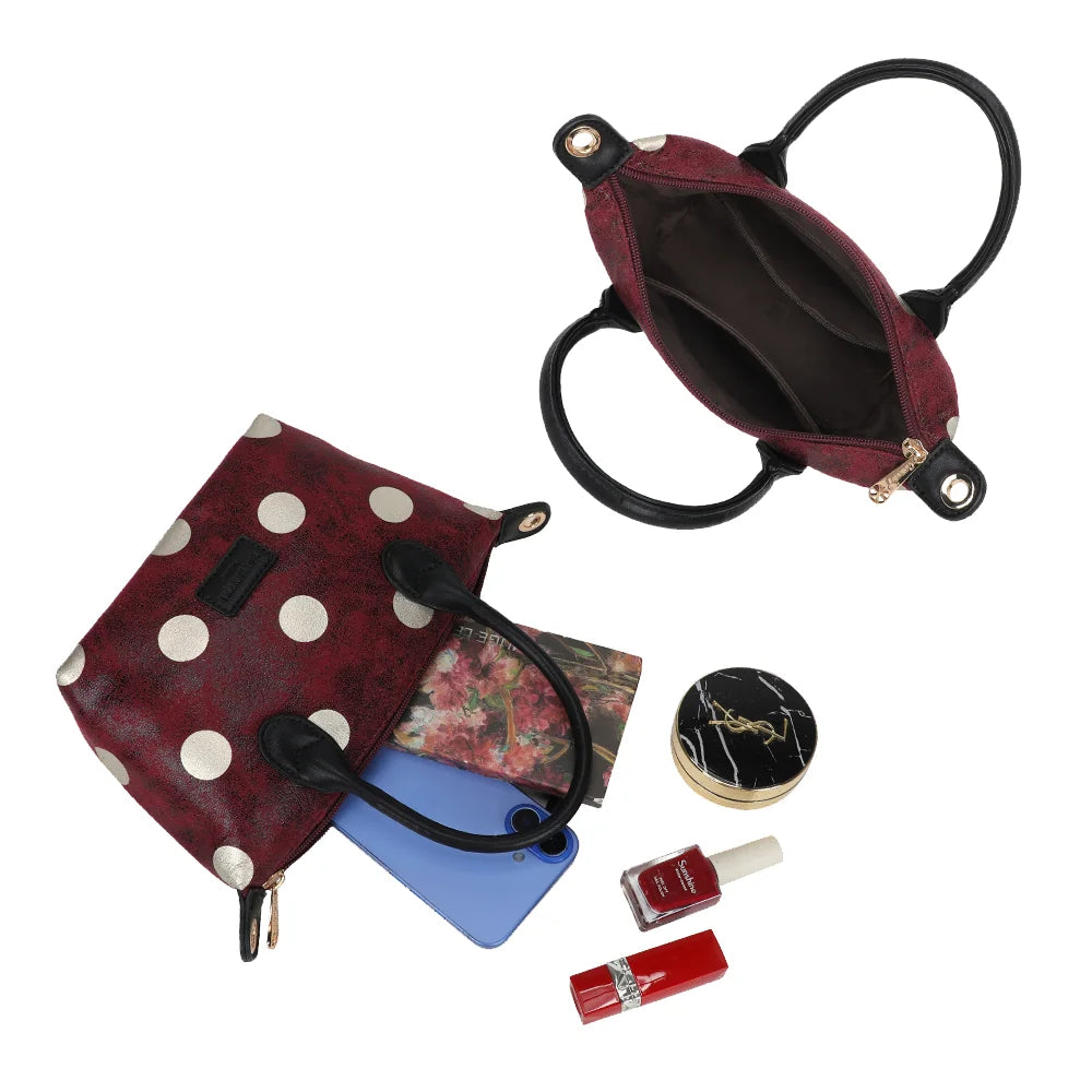 Intérieur du Le Polka bordeaux : compartiment zippé et poche intérieure pour les petits essentiels – réf. Z-05-10