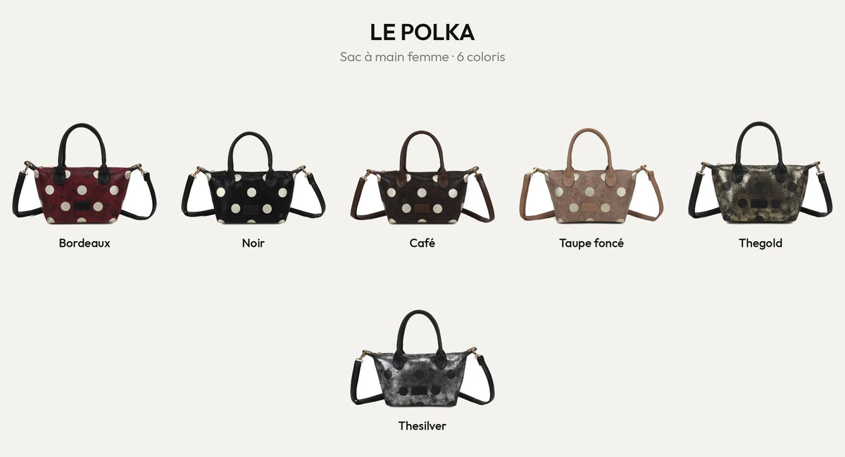 Le Polka, petit sac à main femme à pois métallisés, en 6 coloris – Gallantry Paris – réf. Z-05-10