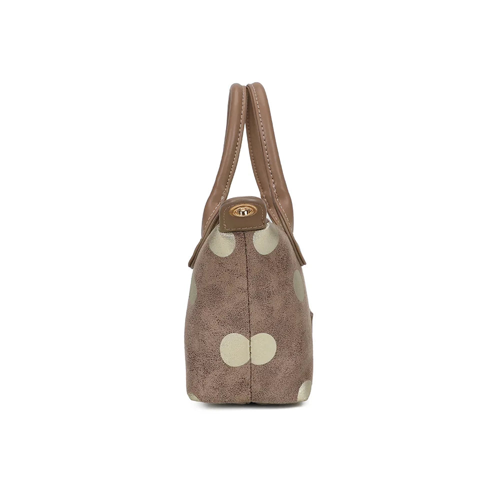 Profil du Le Polka taupe foncé : format compact de 8.5 cm de profondeur et attaches dorées – réf. Z-05-10