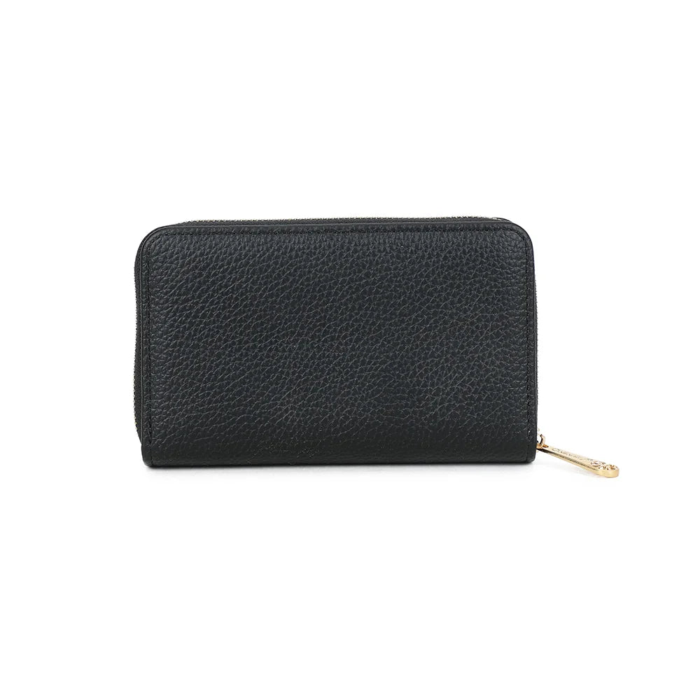 Dos du portefeuille Le Précieux noir : surface grainée unie et fermeture zippée – réf. SF-69052-1