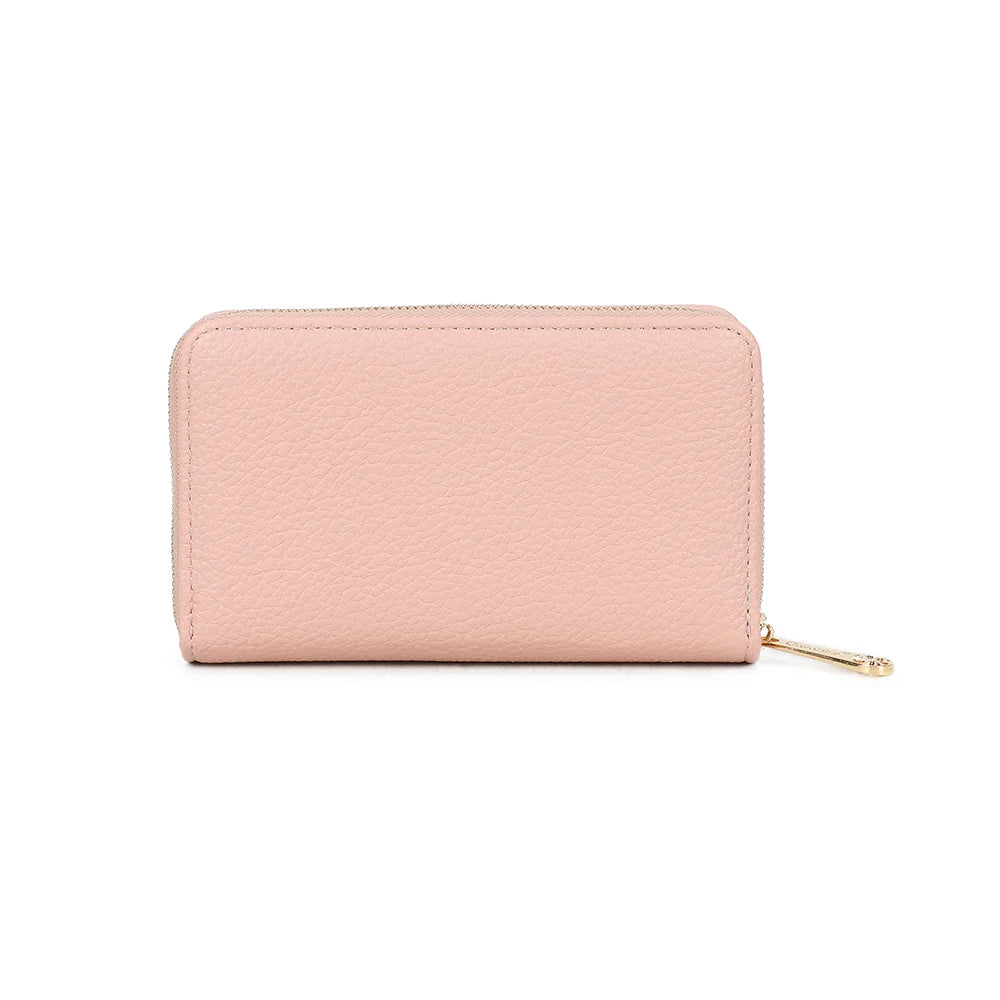 Dos du portefeuille Le Précieux rose : surface grainée unie et fermeture zippée – réf. SF-69052-1