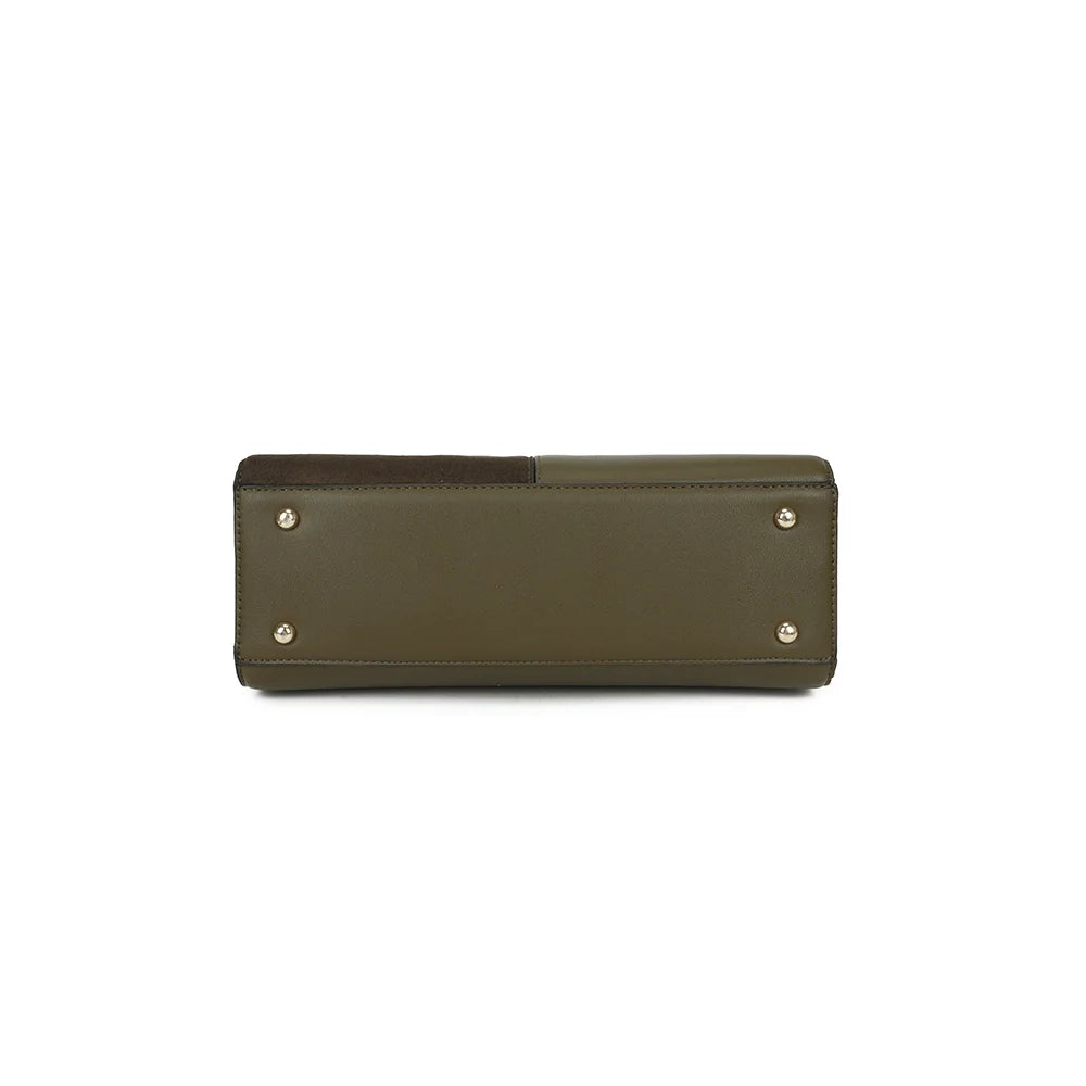 Dessous du sac Le Quadrille vert foncé, base rectangulaire pour une tenue bien droite – réf. A-9172