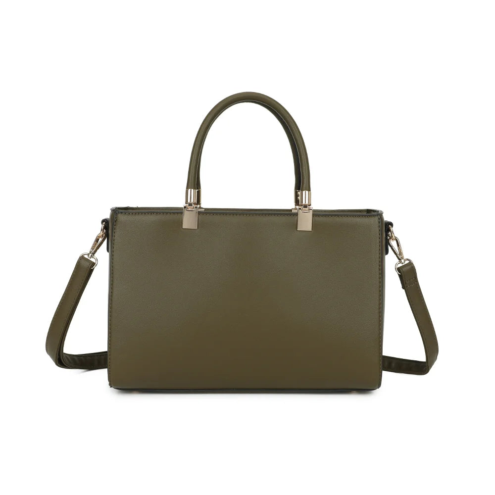 Dos du sac Le Quadrille vert foncé, avec son jeu de panneaux lisses et effet suédé – réf. A-9172