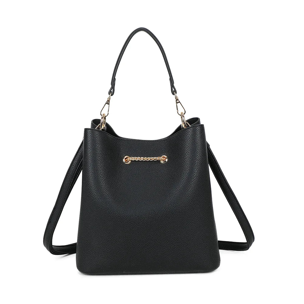 Dos du sac Le Régent noir, simili cuir grainé uni et attaches dorées de la poignée amovible – réf. G-7505-1