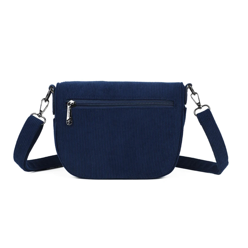 Dos de Le Sacha bleu foncé, texture effet velours côtelé et bandoulière assortie – réf. Z-83047-7
