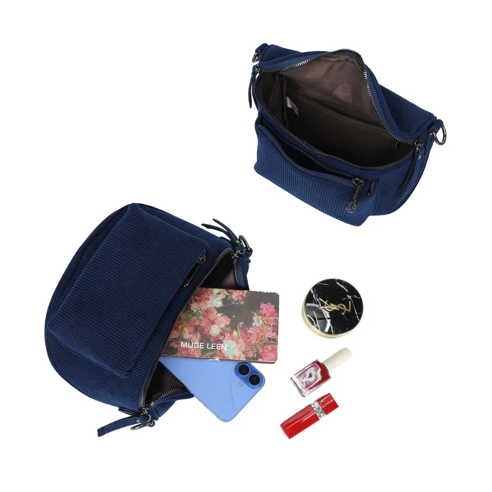 Intérieur de Le Sacha bleu foncé : compartiment zippé et poche plaquée pour les essentiels – réf. Z-83047-7