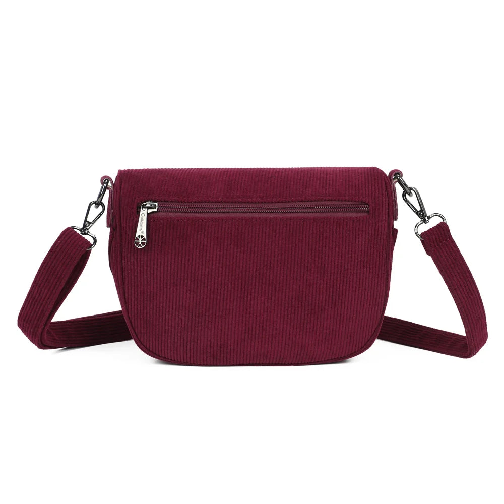 Dos de Le Sacha bordeaux, texture effet velours côtelé et bandoulière assortie – réf. Z-83047-7