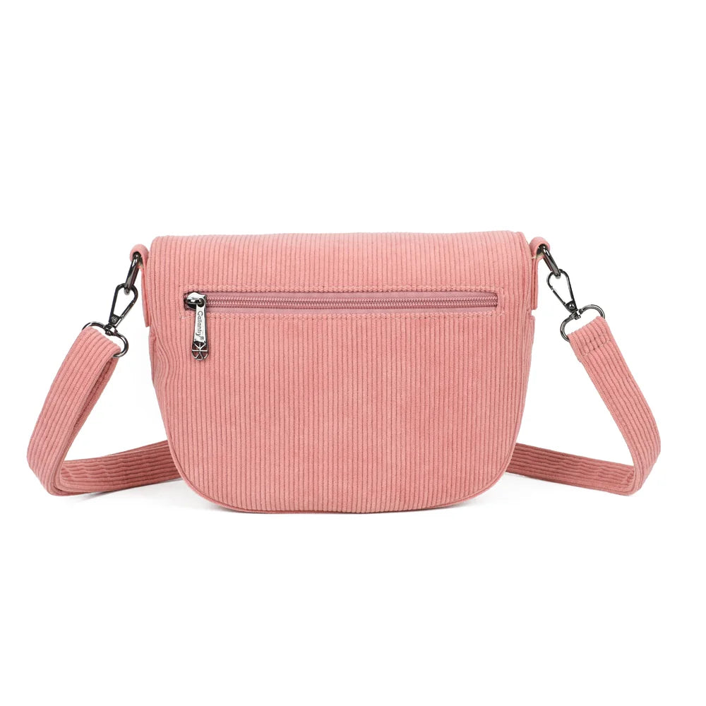 Dos de Le Sacha rose foncé, texture effet velours côtelé et bandoulière assortie – réf. Z-83047-7