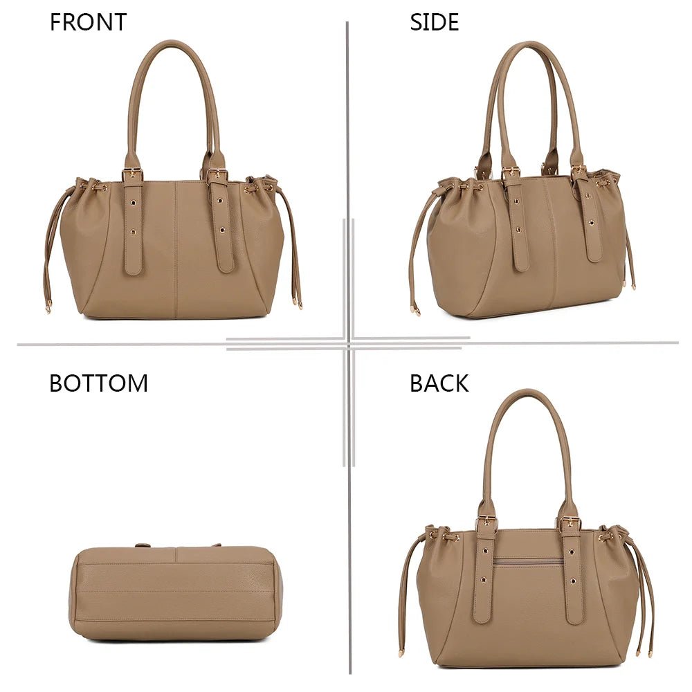 Le Saint-Honoré taupe foncé sous quatre angles : face, côté, dessous et dos avec poche zippée – réf. R-62080-5-AIR