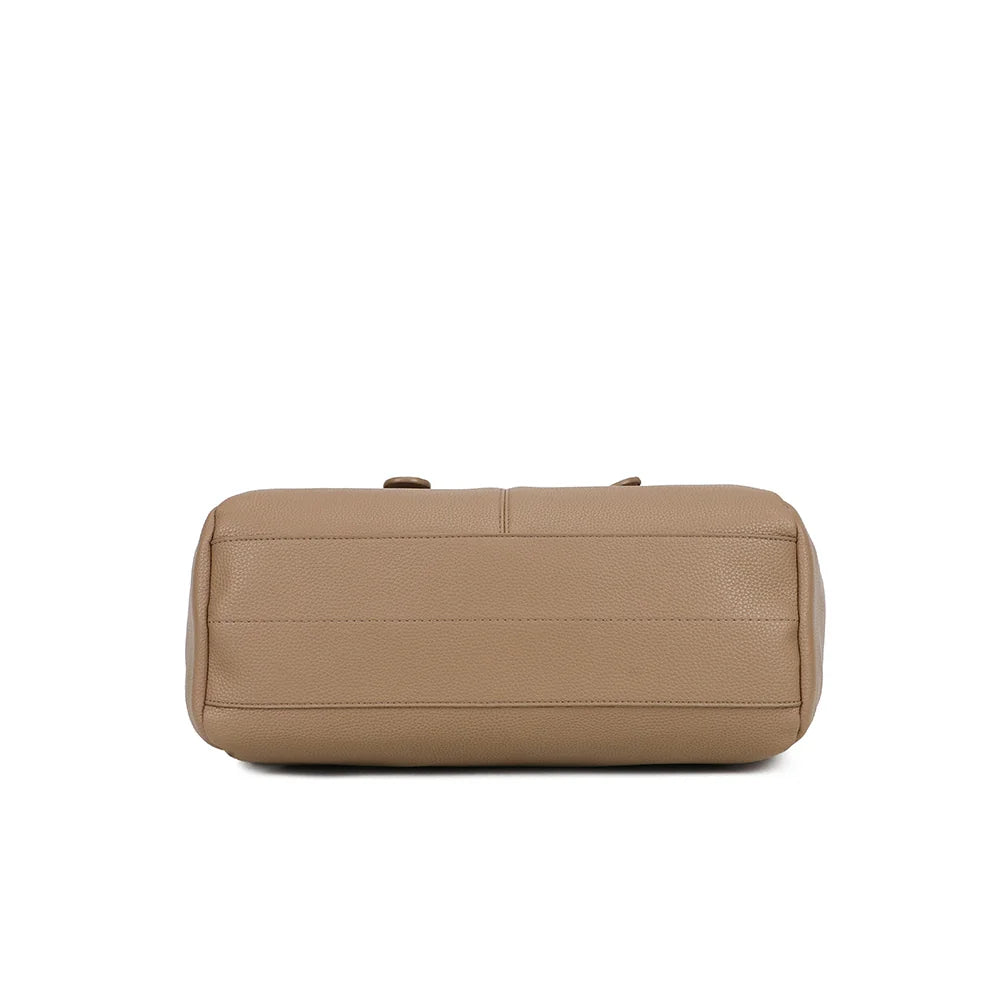 Dessous du sac cabas Le Saint-Honoré taupe foncé, en simili cuir grainé ton sur ton – réf. R-62080-5-AIR