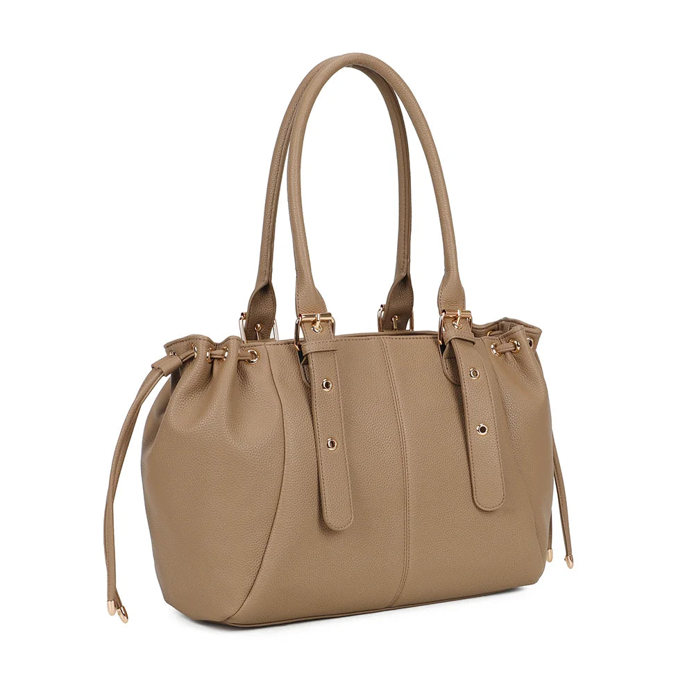 Le Saint-Honoré taupe foncé de trois quarts : silhouette souple et liens coulissants sur les côtés – réf. R-62080-5-AIR