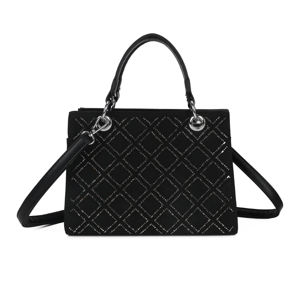 Dos du sac Le Sélène noir, motif géométrique en losanges rehaussé de détails métallisés – réf. C-0169-9