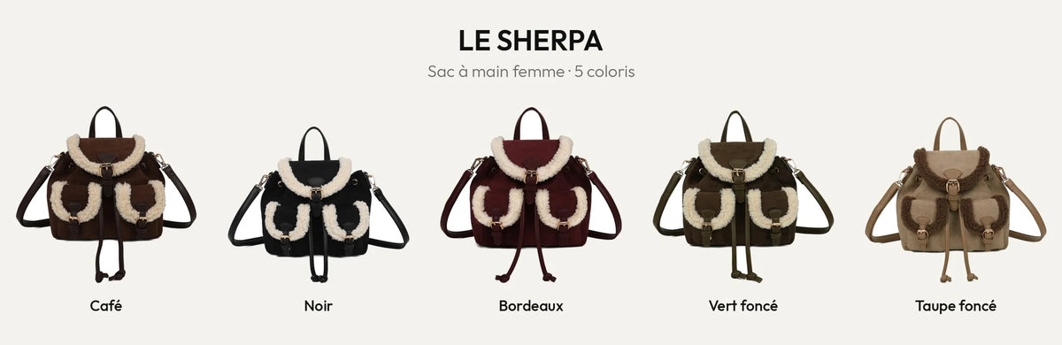 Sac à main Le Sherpa en 5 coloris : Coffee, Noir, Bordeaux, Vert Foncé et D.TAUPE – Gallantry Paris – réf. A-9174
